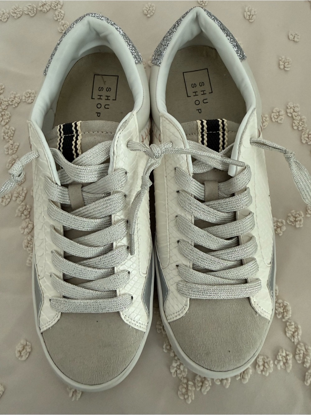 ShuShop White and Silver Women's Sneakers